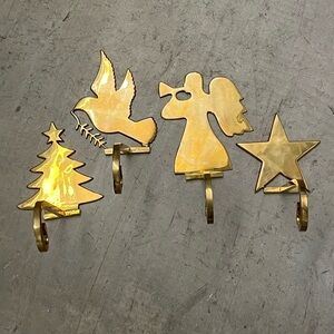 Vintage Dove Christmas Tree Star Angel Heavy Solid Brass 4 Stocking Holders
